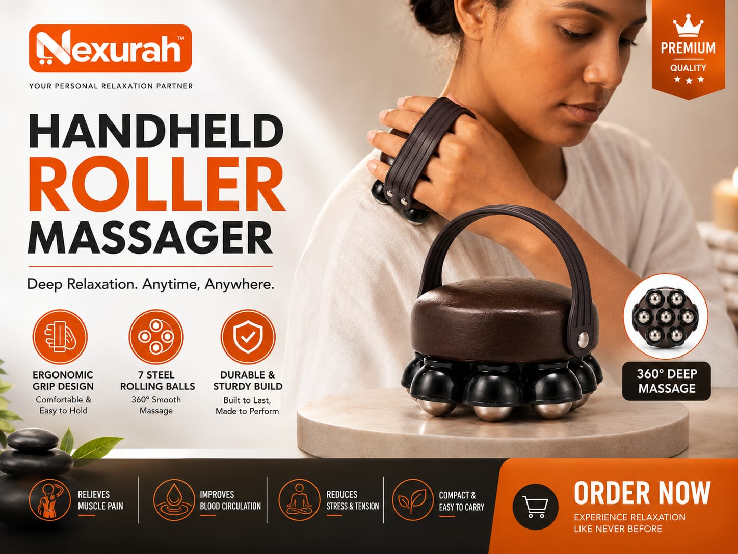 Nexurah 360° Roller Body Massager With Hand Strap for Neck, Shoulder & Full Body